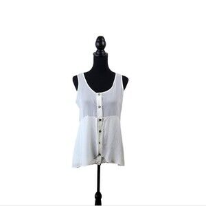 Vanity Fancy Sheer Cream Sleeveless Blouse with Black Lacy Back Size Medium